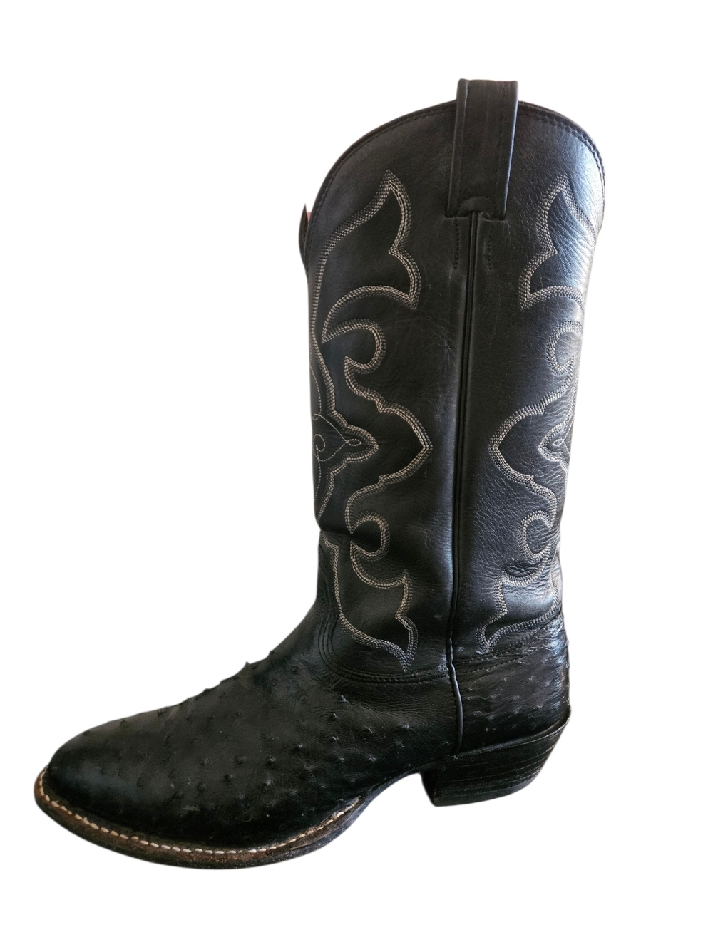 VTG Larry Mahan Men's Black Full Quill Ostrish Leather Western  Cowboy Boots 10D